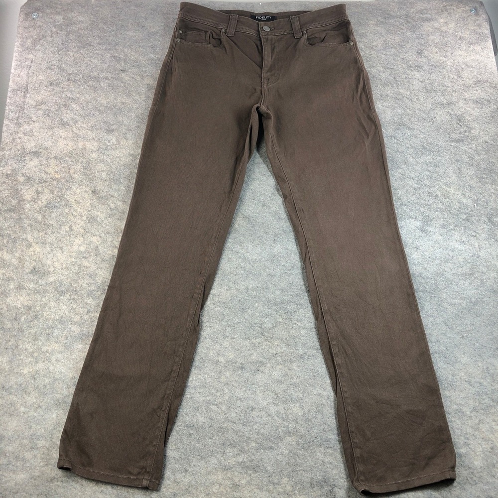 Fidelity Mens 33x34 Brown Cotton Spandex Straight Leg Trousers Pants